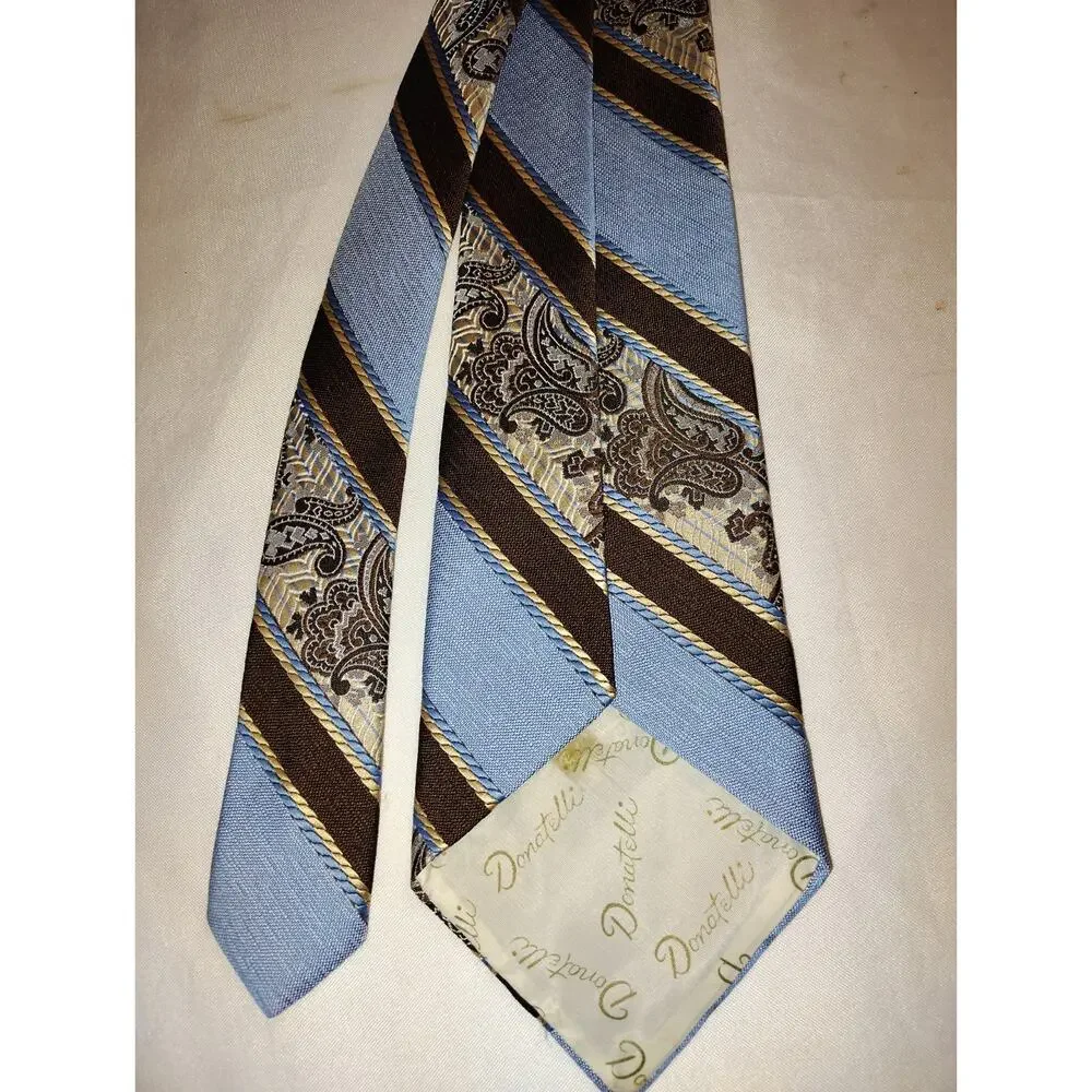Vintage 1970s Polyester Donatelli Royalist Vip Mixed Stripe Paisley Necktie